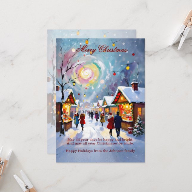 Whimsical Holiday Market Merry Christmas 5x7 Card (Front/Back In Situ)