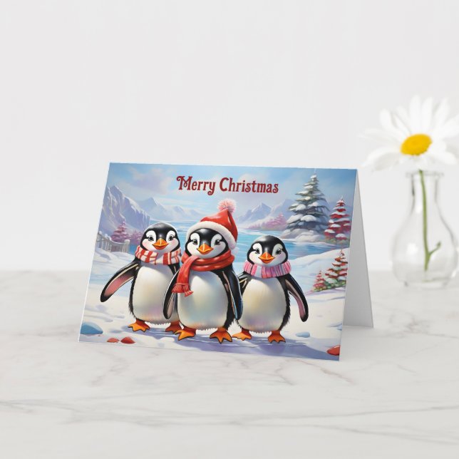 Whimsical Holiday Penguin Trio Card (Small Plant)