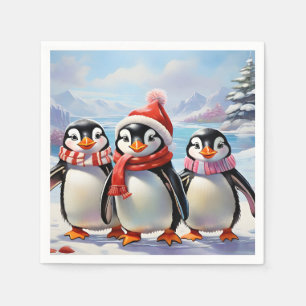 Whimsical Holiday Penguin Trio Napkin