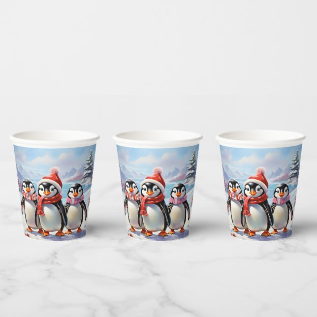 Whimsical Holiday Penguin Trio Paper Cups (Multi)