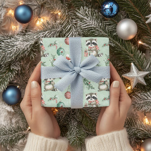 Whimsical Holiday Racoon Wrapping Paper