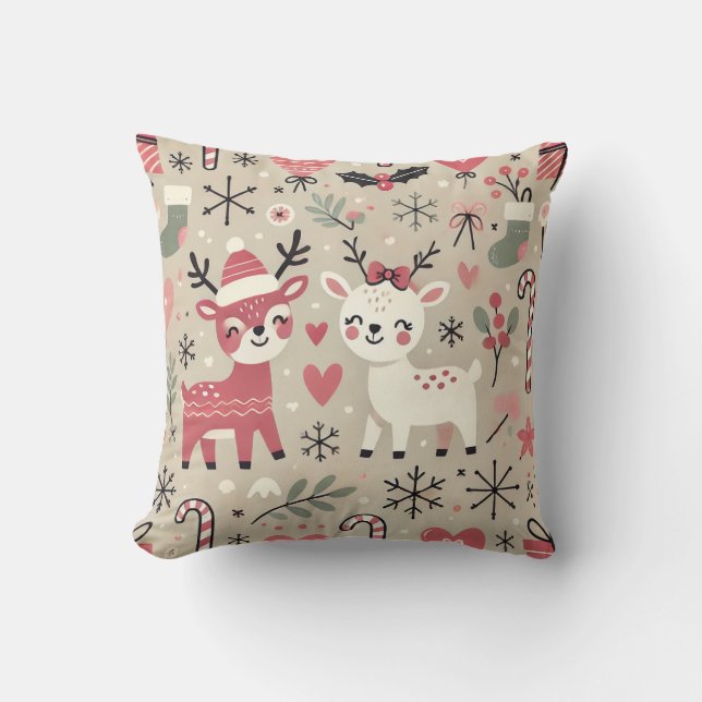 Whimsical Holiday Reindeer Pattern – Festive Chris Cushion (Front)