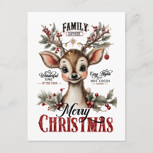 Whimsical Holiday Reindeer Postcard (Front)