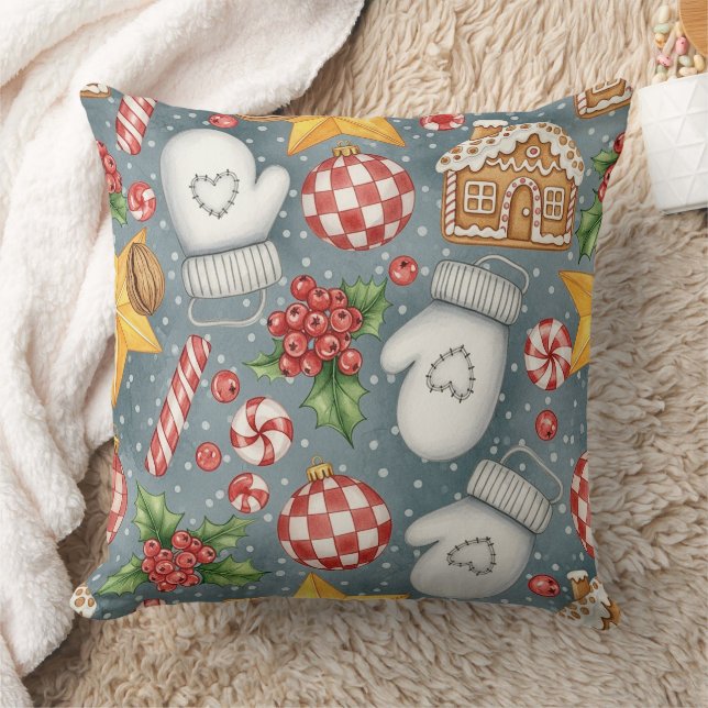 Whimsical Holiday Treats & Winter Mittens (5) Cushion (Blanket)