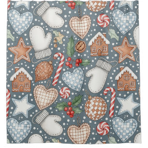 Whimsical Holiday Treats & Winter Mittens Shower Curtain