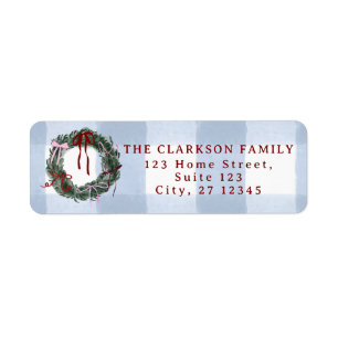 Whimsical Holiday Wreath Blue Gingham Return