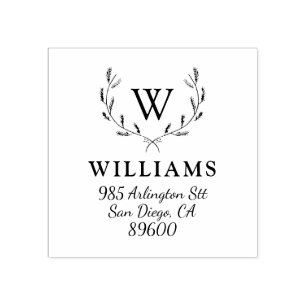 Whimsical Holiday Wreath Monogram Return Address Rubber Stamp