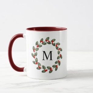 Whimsical Holly Berry Christmas Monogrammed  Mug