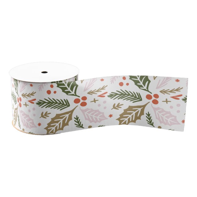 Whimsical Holly Berry Colourful Christmas Holiday Grosgrain Ribbon (Spool)