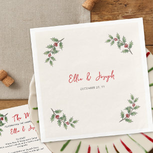 Whimsical Holly Border Holiday Dinner Napkins