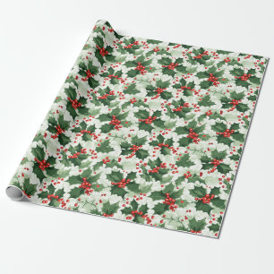 Whimsical Holly Delight Christmas Wrapping Paper