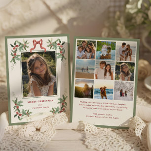 Whimsical Holly Frame Photo Holiday Card