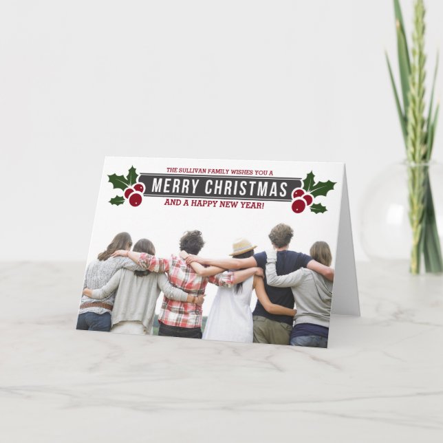 Whimsical Holly Holiday Photo Greeting Card (Front)