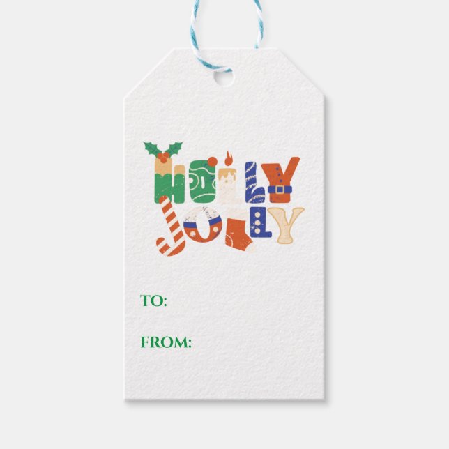 Whimsical Holly Jolly Holiday Gift Tags (Front)