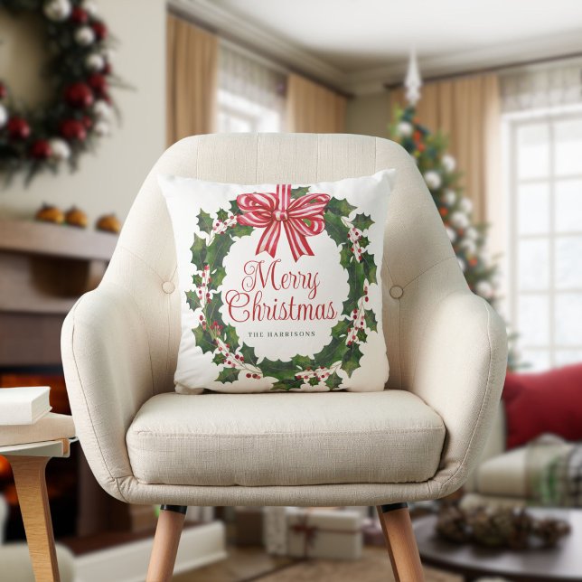 Whimsical Holly Wreath Christmas Cushion (Creator Uploaded)