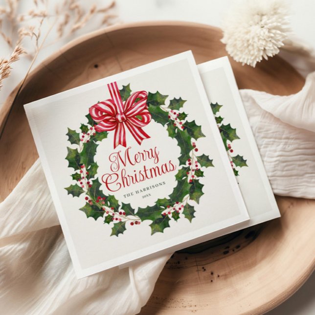 Whimsical Holly Wreath Christmas Napkin (Creator Uploaded)