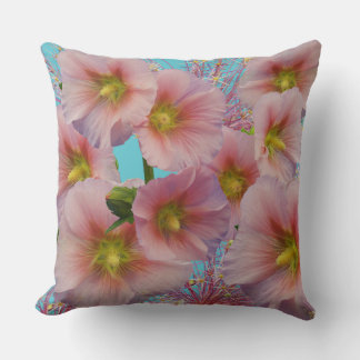 Whimsical Hollyhock Blossom Photo Collage Cushion