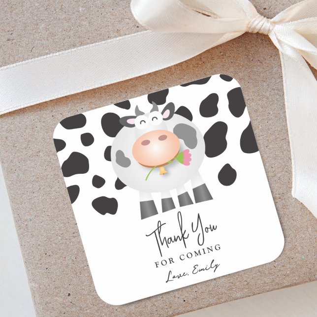 Whimsical Holy Cow Birthday Thank You For Coming Square Sticker (Creator Uploaded)