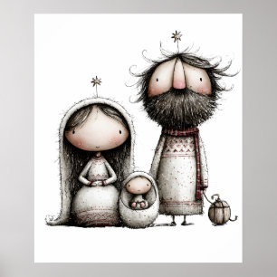 Whimsical Holy Family Nativity Poster