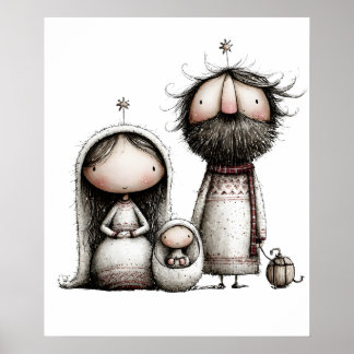 Whimsical Holy Family Nativity Poster
