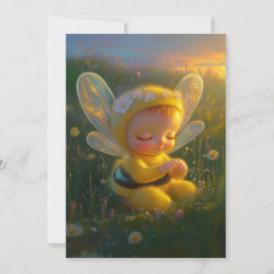 Whimsical Honey Bee Baby in a Sunlit Invitation