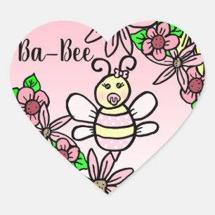 Whimsical Honey Bee Girl's Baby Shower Heart Sticker