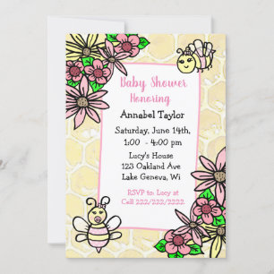 Whimsical Honey Bee Girl's Baby Shower Invitation