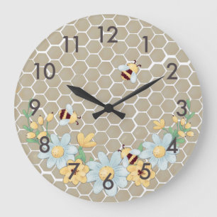 Whimsical Honey Bee Yellow Large Clock