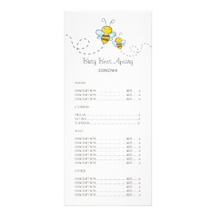 Whimsical Honey Bees Apiary Beekeeper Price List Rack Card