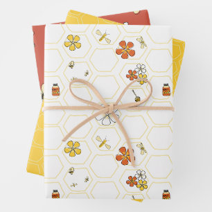 Whimsical Honeycomb and Bumblebee collection Wrapping Paper Sheet