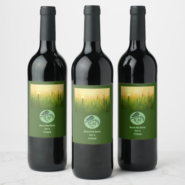 Whimsical Hooded Grasshopper Monogram Photo Wine Label (Bottles)