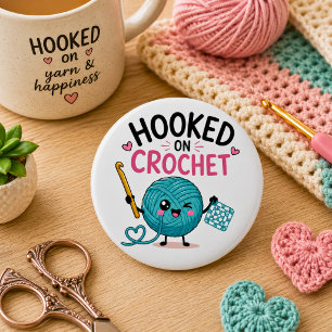 Whimsical Hooked on Crochet 6 Cm Round Badge