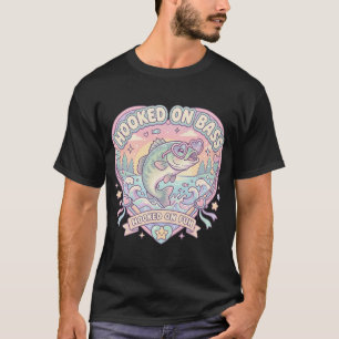 Whimsical Hooked on Fun Pastel Heart Fishing Bass T-Shirt