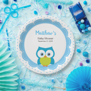 Whimsical Hoot Owl Woodland Animal Baby Boy Shower Paper Plate