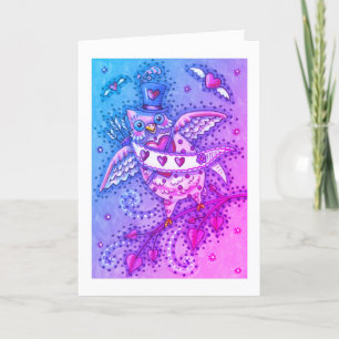 WHIMSICAL HOOTS N' HEARTS CUPID OWL VALENTINE HOLIDAY CARD