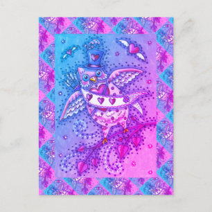 WHIMSICAL HOOTS N' HEARTS CUPID OWL VALENTINE HOLIDAY POSTCARD