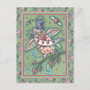 WHIMSICAL HOOTS N' HEARTS CUPID OWL VALENTINE HOLIDAY POSTCARD
