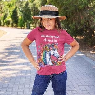 Whimsical Horse Rainbow Equestrian Birthday Party T-Shirt