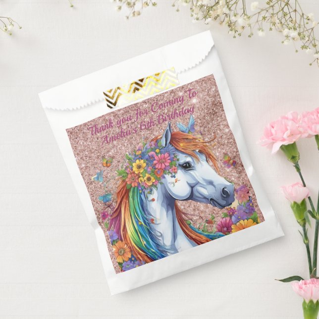 Whimsical Horse Rainbow Floral Equestrian Birthday Favour Bags (Sealed)