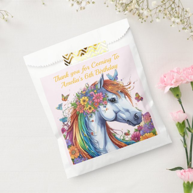 Whimsical Horse Rainbow Floral Equestrian Birthday Favour Bags (Sealed)