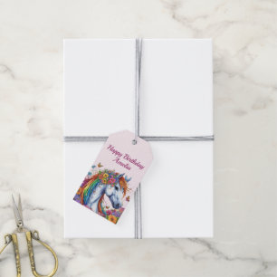 Whimsical Horse Rainbow Floral Equestrian Birthday Gift Tags