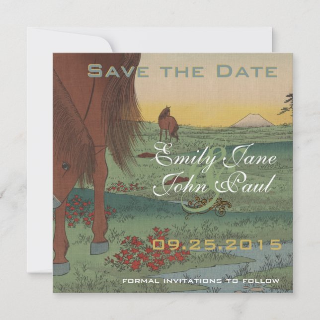 Whimsical Horse Save the Date Vintage Japanese (Front)