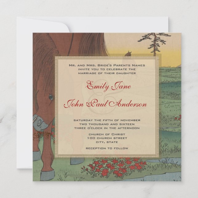 Whimsical Horse Swirl Insert Wedding Invitation (Front)