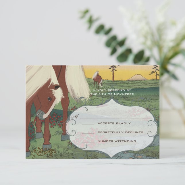 Whimsical Horse Wedding RSVP Invitation (Standing Front)