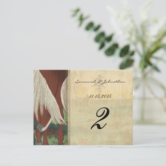 Whimsical Horse Wedding Table Number Cards (Standing Front)