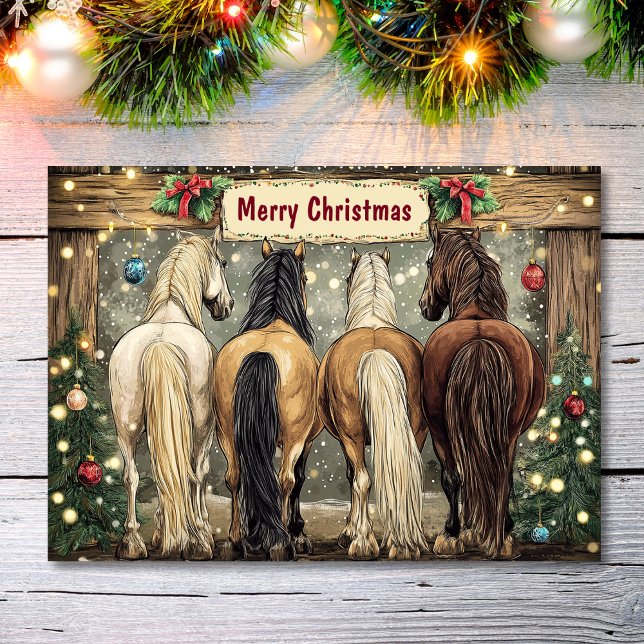 Whimsical Horses with Festive Christmas Trees Holiday Card (Front - Whimsical Horses with Festive Christmas Trees Holiday Card)