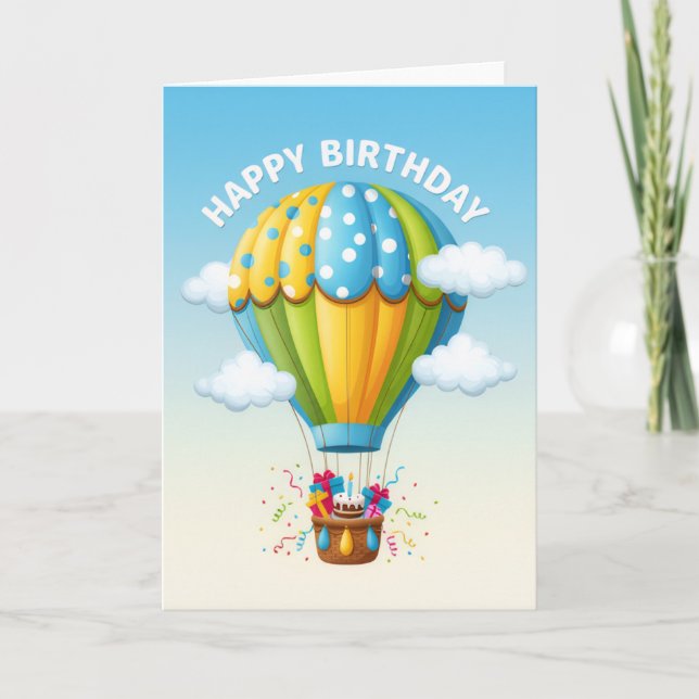 Whimsical Hot Air Balloon Birthday Card (Front)