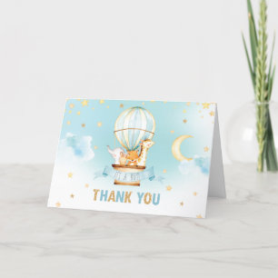 Whimsical Hot Air Balloon Cute Animals Baby Shower Thank You Card