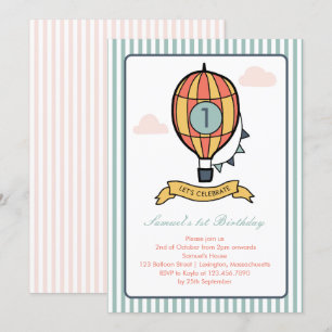 Whimsical Hot Air Balloon First Birthday Invite