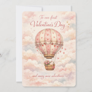 Whimsical Hot Air Balloon First Valentine Holiday Card